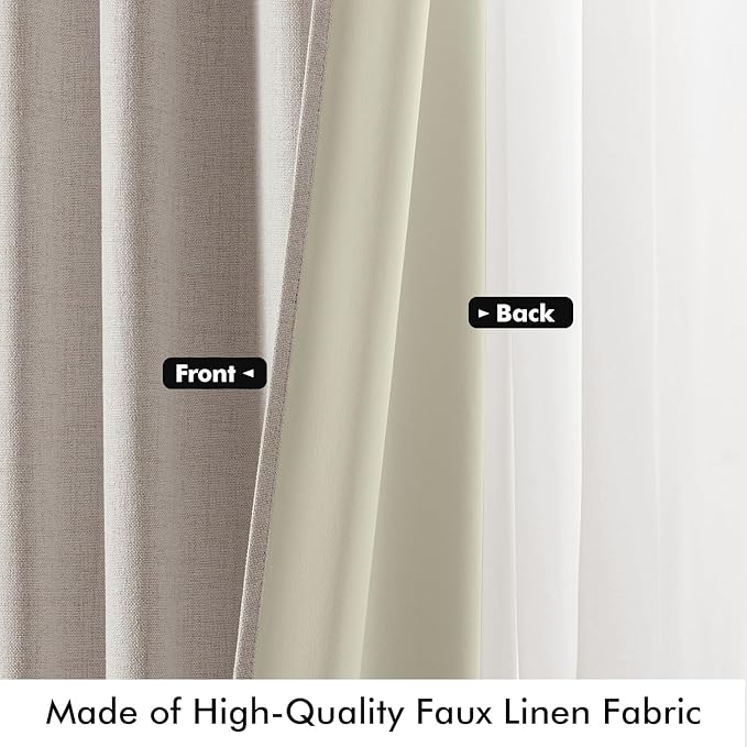 MIULEE 100% Blackout Linen Curtains for Bedroom, Ivory Solid Luxury Decor Thermal Insulation Room Darkening Drapes for Living Room Nursery Back Tab Rod Pocket 42 x 84 Inches, 2 Panels