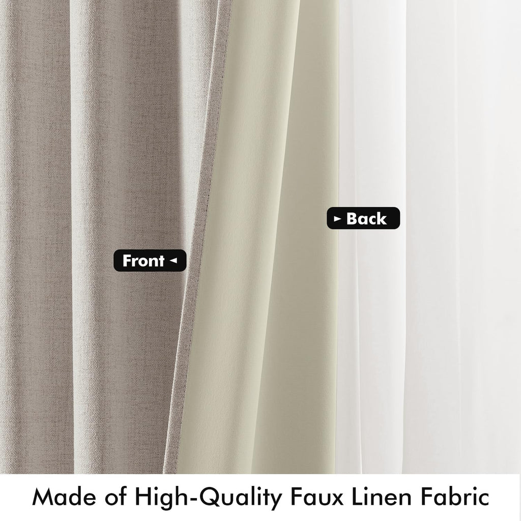 MIULEE 100% Blackout Linen Curtains for Bedroom 42 x 72 Inch Ivory 2 Panels