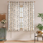 Lazzzy Farmhouse Linen Curtains Black Floral Curtains 63 Inch Length Back Tab Drapes for Living Room Bedroom Light Filtering Country Vintage Rod Pocket, 2 Panels, Black on Beige