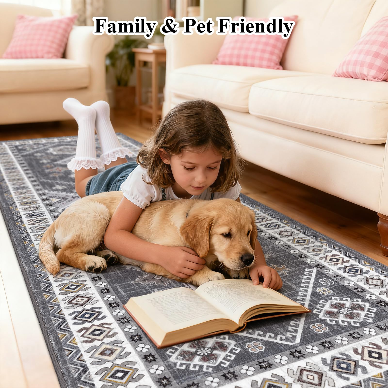 HEBE Boho Kitchen Mats for Floor 24''x72'', Non Slip Washable Runner Rug