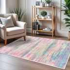 KOZYFLY Modern Abstract Pink 3x5 Area Rug Washable Girls Kids Bedroom Rug Throw Entry Mat Non-Slip Carpet Dining Room Rug with Soft Low Pile for Living Room Kitchen Bath Office