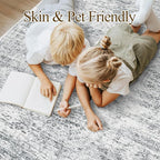 10x14 Area Rugs for Living Room, Non Slip Machine Washable Vintage Rugs, Low Pile Lightweight Large Rug for Bedroom, Dining Room, Home Office Grey