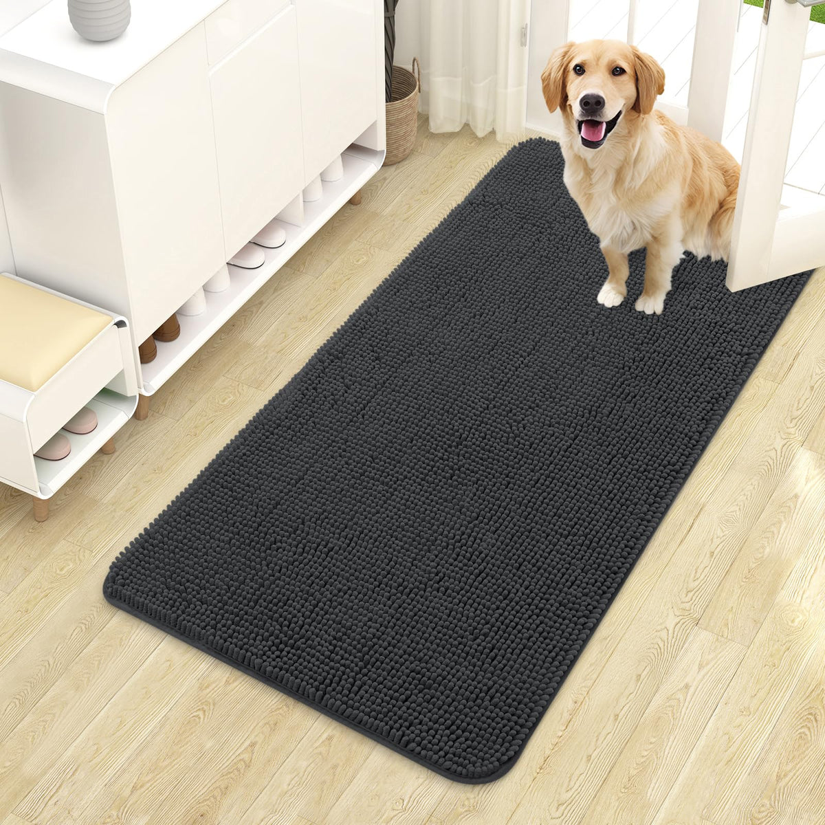 OLANLY Dog Door Mat for Muddy Paws 44x24, Super Absorbent Chenille Mud Mat