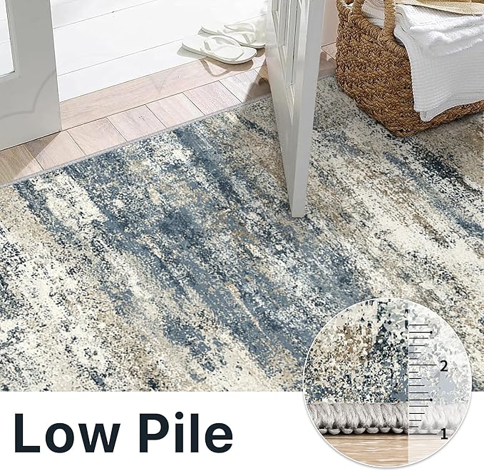 BEIMO Area Rugs 10x14 for Living Room Bedroom, Modern Abstract Machine Washable Rug, Large Soft Low Pile Floor Carpet with Non Slip Backing for Dining Room, Navy Blue Beige