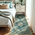 RELEANY Washable Area Rug, Runner 3'x7', Blue/Vintage Dark Blue
