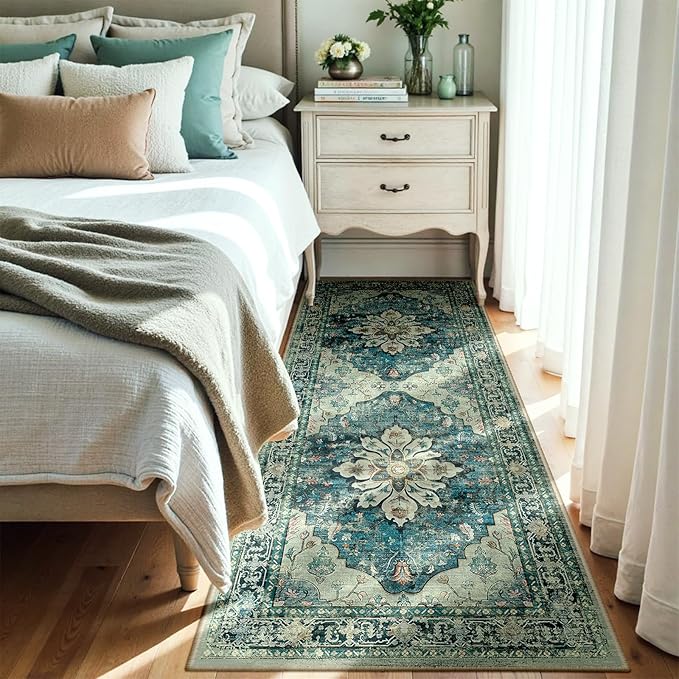 RELEANY Washable Area Rug, Runner 3'x7', Blue/Vintage Dark Blue