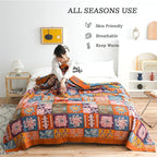 MSGKV Boho Throw Blanket 90''x98'' 100% Cotton Spring Blanket for Couch Bed, Muslin Bed Quilts Home Decor Gift for All Seasons