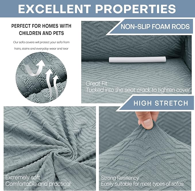 ZNSAYOTX 1 Piece Jacquard Couch Covers for 3 Cushion Couch Living Room High Stretch Sofa Cover Pets Dogs Friendly Anti Slip Thickened Slipcovers Furniture Protector (Large, New Pattern Light Grey)