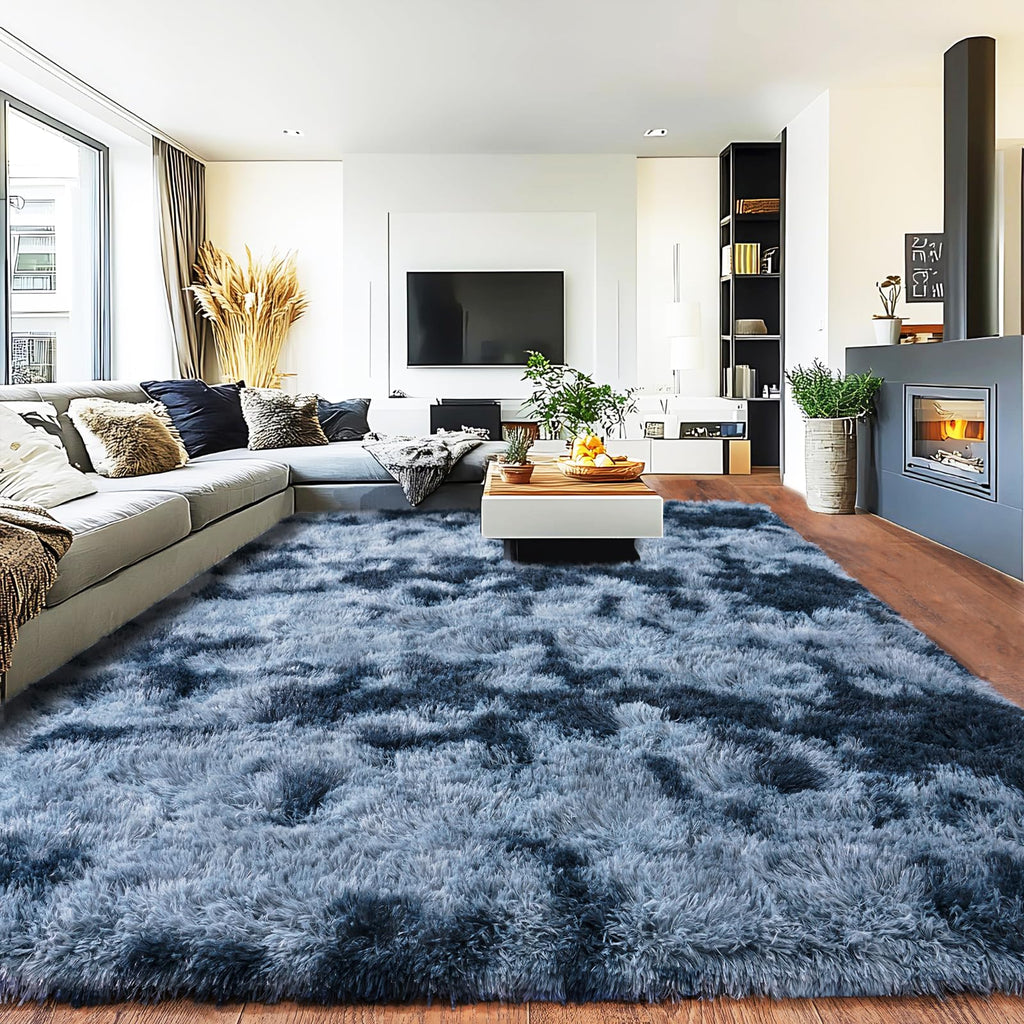 Pionblank Large Area Rug for Living Room 10x14, Fluffy Shag Rug, Blue Grey