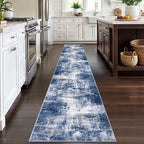 IOHOUZE Abstract Runner Rug 2x12 Ft Washable Runners for Hallways, Non Slip Kitchen Runner Printed Faux Wool Entryway Runner Indoor, Modern Abstract Floor Carpet for Hall Kitchen, Navy/Grey