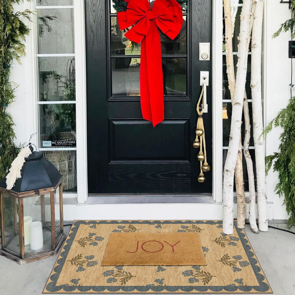 Othilic Front Door Mat Outside Entrance - 2x3 Floral Non-Slip Washable Doormat Indoor Outdoor Mat Jute-Look Farmhouse Blue Scalloped Entry Rug Small Throw Rugs for Entryway Kitchen Front Porch Decor