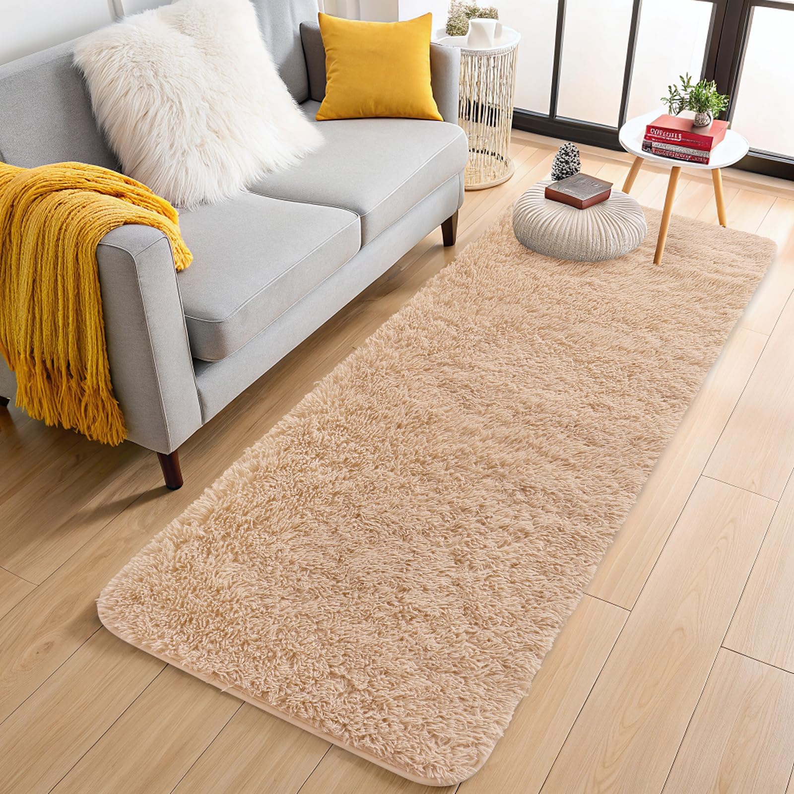 OLANLY 3x6 Machine Washable Runner Rugs for Hallway, Soft Fluffy Shaggy Bedside Rugs for Bedroom, Living Room, Indoor Floor Carpet for Kids Girls and Boys, Nursery Rooms, Home Decor Aesthetic, Beige