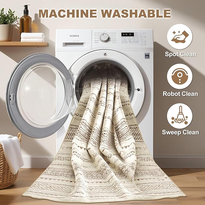 Nakagishi Boho 5x8 Area Rug Living Room Rugs Machine Washable Brown