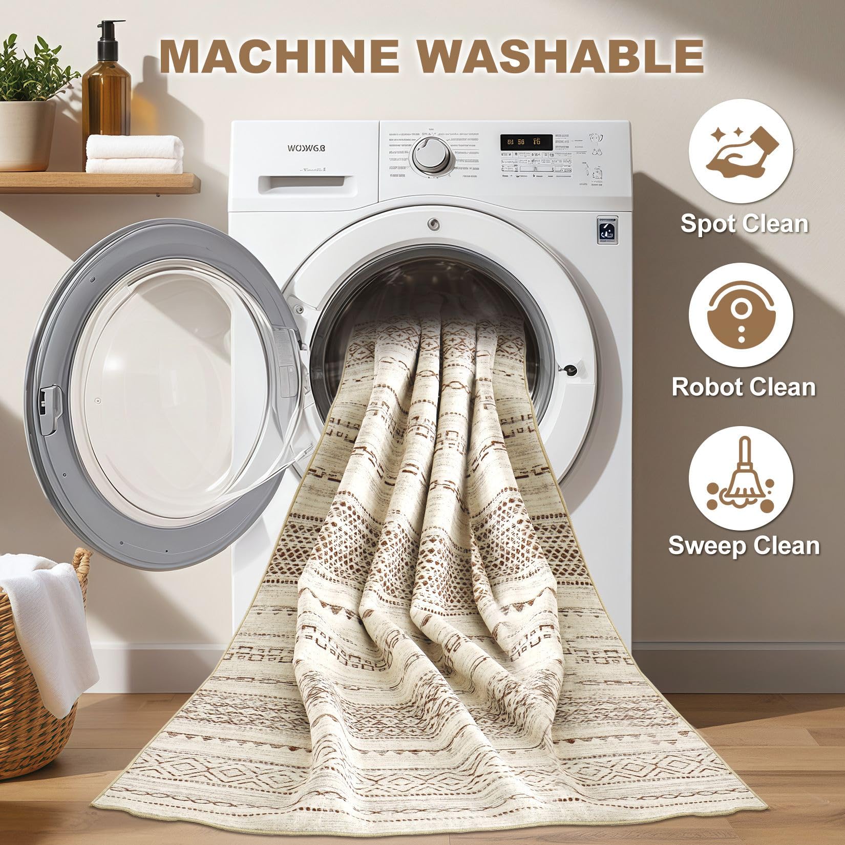 Nakagishi Boho 3x5 Area Rug Living Room Rugs Machine Washable Brown