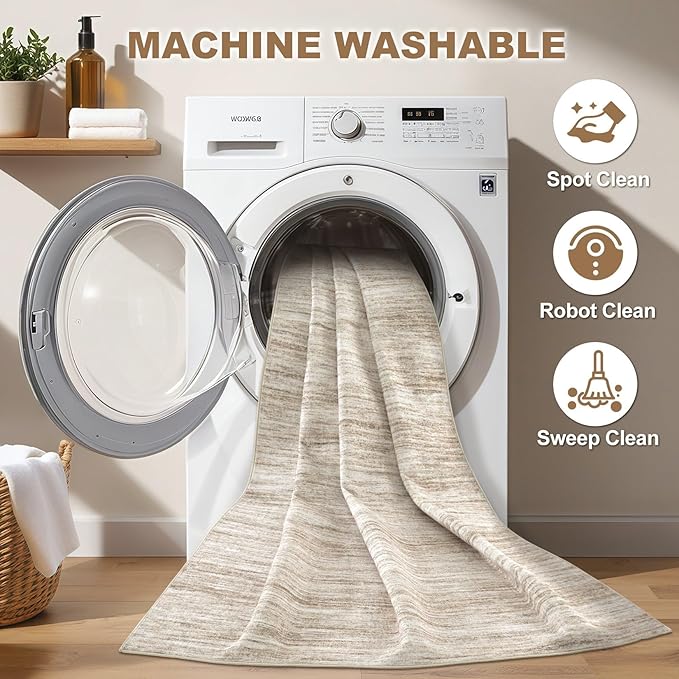 Nakagishi 6X9 Area Rugs Living Room: Washable Large Vintage Rug Neutral Non-Slip Soft Stain Resistant Indoor Carpet for Bedroom Nursery Dining Room Office Playroom - Brown-01