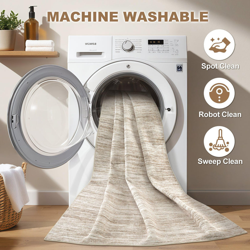 Nakagishi 10x14 Area Rugs Living Room: Washable Large Vintage Rug Neutral Non-Slip Soft Stain Resistant Indoor Carpet for Bedroom Nursery Dining Room Office Playroom - Brown-01