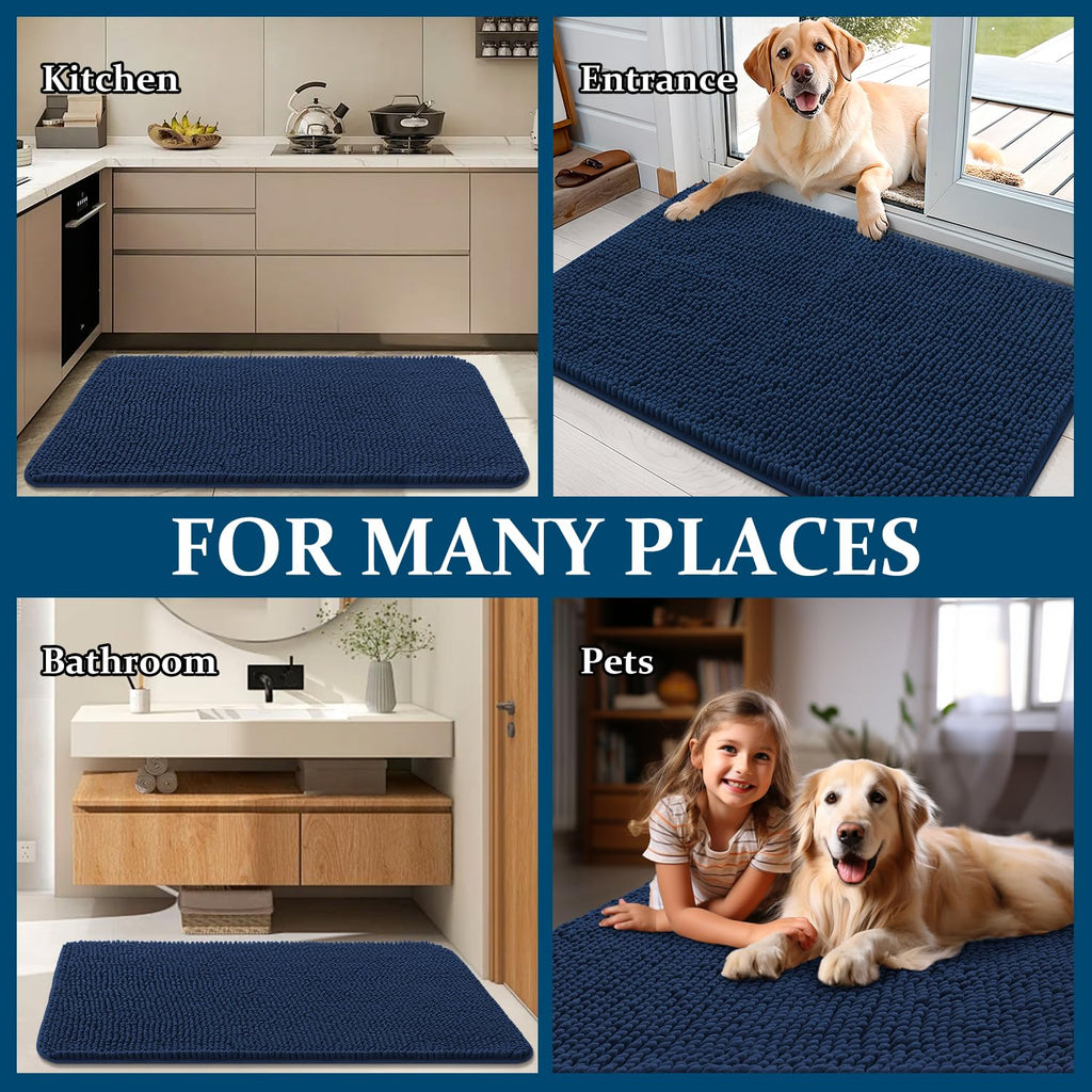 OLANLY Dog Door Mat for Muddy Paws 50x30, Super Absorbent Chenille Mud Mat