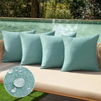 MIULEE Pack of 4 Decorative Outdoor Throw Pillow Covers Linen Waterproof Pillow Covers Spring Farmhouse Cushion Cases for Patio Garden Tent Balcony Couch Sofa 16x16 inch Teal