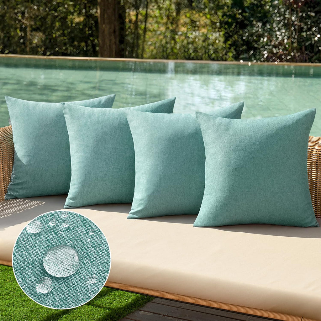 MIULEE Pack of 4 Decorative Outdoor Throw Pillow Covers Linen Waterproof Pillow Covers Summer Farmhouse Cushion Cases for Patio Garden Tent Balcony Couch Sofa 18x18 Inch Teal
