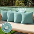 MIULEE Pack of 4 Decorative Outdoor Throw Pillow Covers Linen Waterproof Pillow Covers Summer Farmhouse Cushion Cases for Patio Garden Tent Balcony Couch Sofa 18x18 Inch Teal