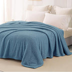 Whale Flotilla King Size Fuzzy Fleece Blanket, Fluffy Warm Soft Jacquard Bed Blankets for All Season, Lightweight and Cozy, 90x104 Inch, Slate Blue