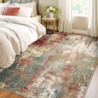 Washable Area Rugs 4'x5' Non-Slip Modern Abstract Soft for Living Room Entryway Bedroom Nursery, Print Pattern, Brown Rust Red Green Blue Multi