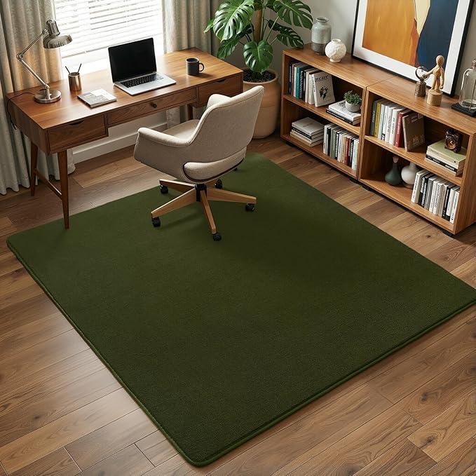 Amearea 4x4 Square Area Rug for Bedroom Living Room, Olive Green Fluffy Rug