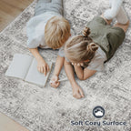 VECARF Area Rug 6x9 Washable Rug, Vintage Boho Medallion Rugs Non-Slip Soft Low Pile Large Distressed Rug Indoor Retro Carpet for Living Room Bedroom Dining Room Home Office (Grey, 6'x9')