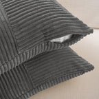 Fancy Homi Set of 2 Dark Gray Boho Long Lumbar Body Decorative Throw Pillow Cover 14x36 Inch for Bed Couch Bedroom Bench, Soft Patchwork Corduroy Textured Pillow Case, Rustic Farmhouse Room Décor