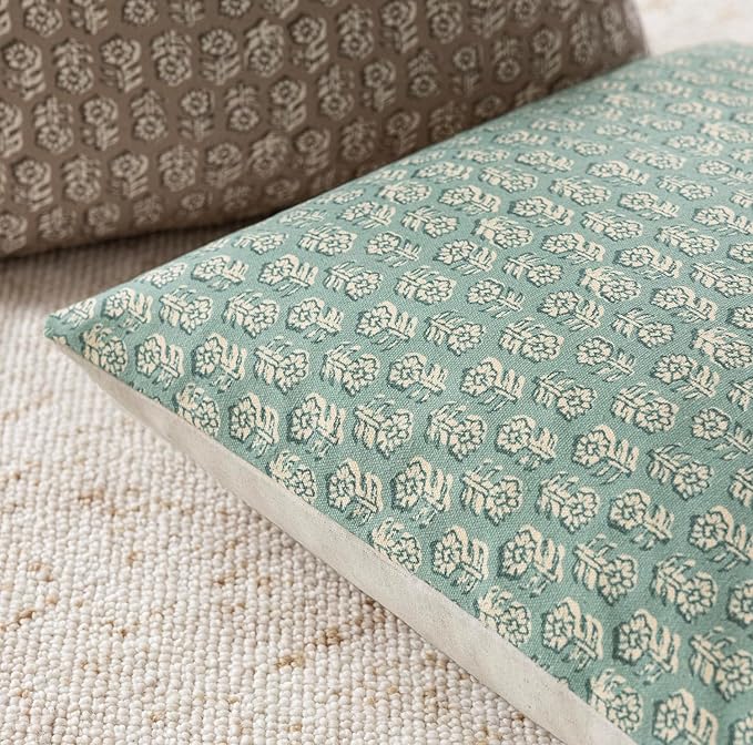 Foindtower Set of 2 Decorative Neutral Floral Print Throw Pillow Covers Vintage Accent Farmhouse Cushion Covers Boho Home Decor for Sofa Couch Chair Bedroom Living Room Outdoor,22×22 Inch,Aqua Blue