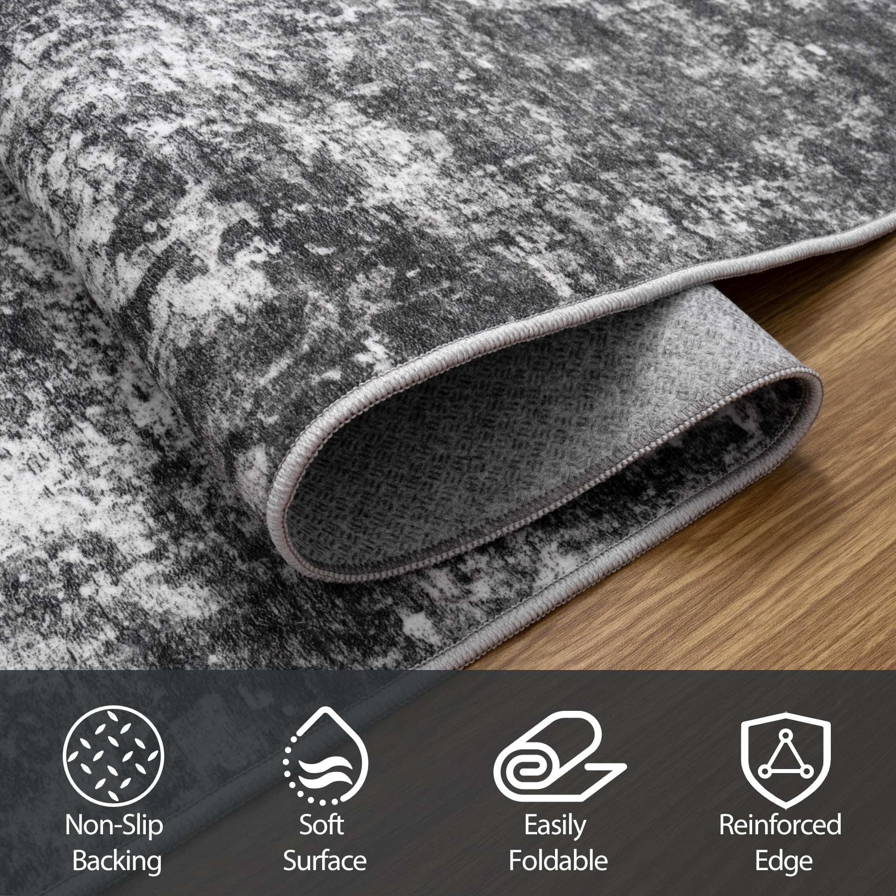 9x12 Area Rugs for Living Room Washable Bedroom Dining Room Black Grey
