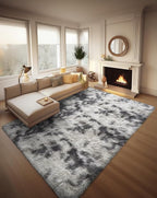 Ophanie Tie-Dyed Grey&White 8x10 Area Rugs for Living Room, Large Shag Bedroom Carpet, Big Indoor Thick Soft Nursery Rug, Fluffy Carpets for Boy and Girls Room Dorm Home Decor Aesthetic