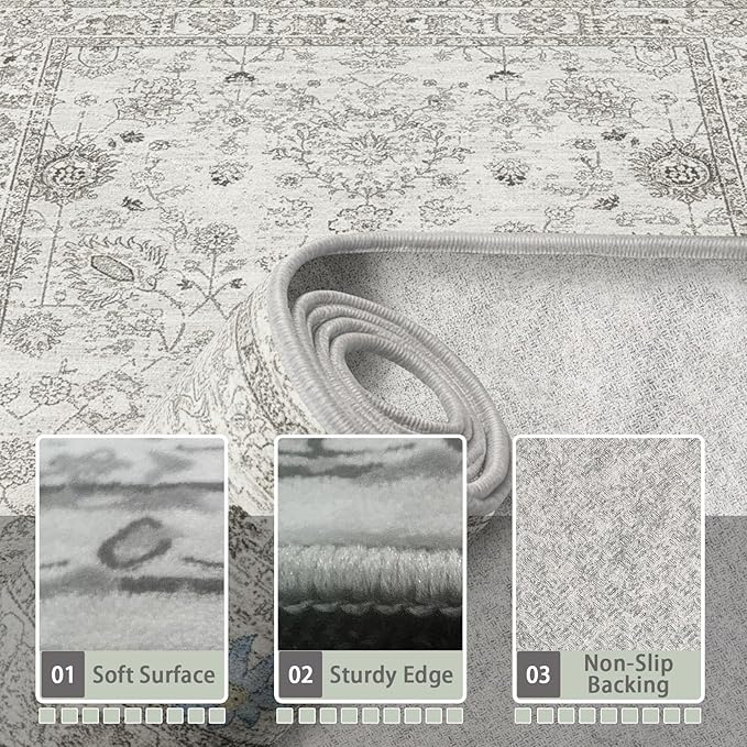 Babovid Grey Area Rug 6x9 for Living Room Bedroom