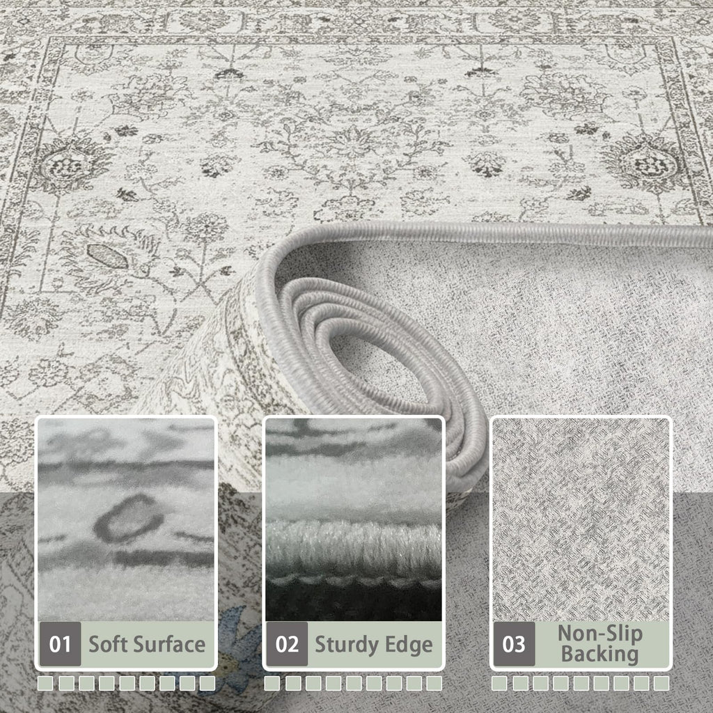 Babovid Grey Floral Area Rug 4x6 for Bedroom Dining Room