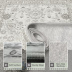 Babovid Grey Floral Area Rug 4x6 for Bedroom Dining Room