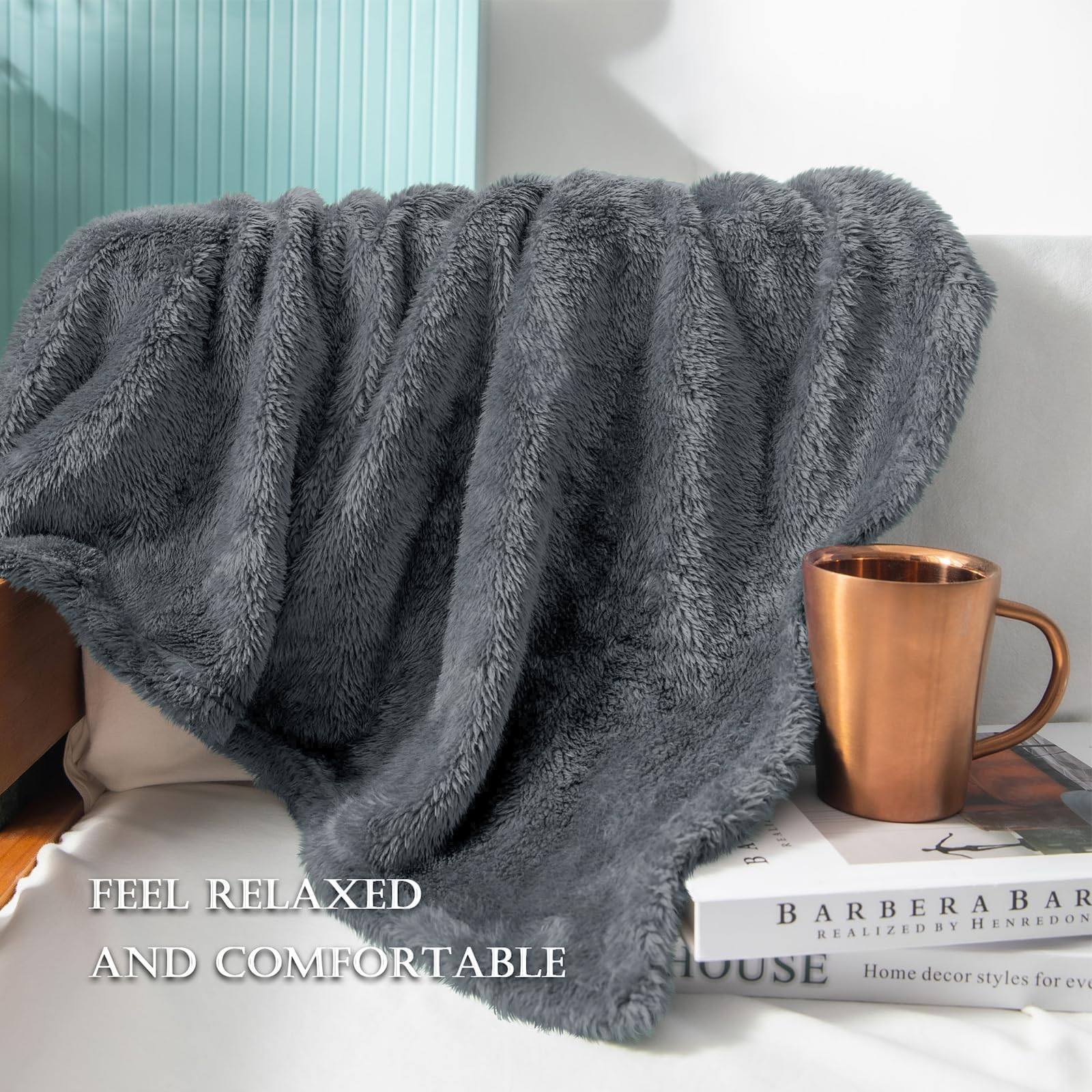 Exclusivo Mezcla Fuzzy Plush Fleece Bed Blanket Queen Size, Dark Grey