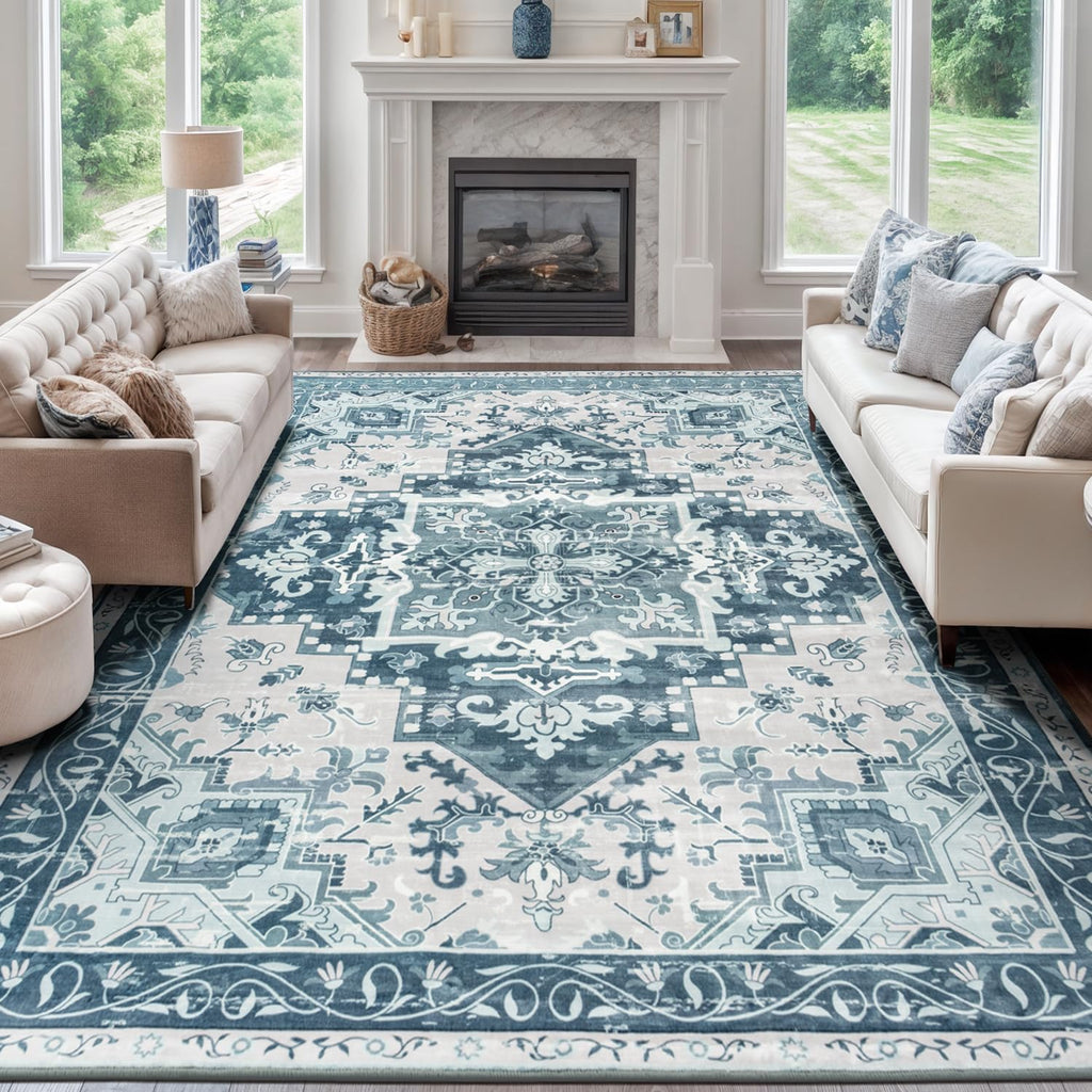 Rugflix 9x12 Area Rugs for Living Room, Washable Beige Grey Large Rug