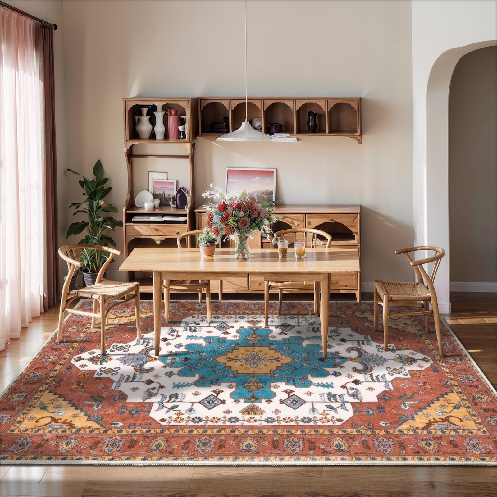 SERISSA 5x7 Washable Non Slip Boho Area Rug for Living Room，Orange