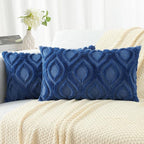 decorUhome Throw Pillow Covers 12x20 Inch Set of 2, Soft Plush Faux Wool Dark Blue Solid Couch Pillow Covers, Accent Farmhouse Neutral Rectangle Pillow Cases for Sofa Bed Living Room
