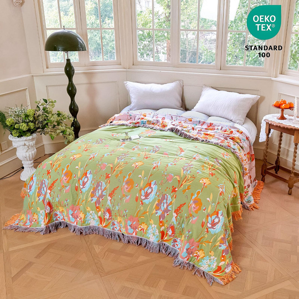MSGKV Boho Throw Blanket 60"x80" Summer Cotton Butterfly Floral Blanket