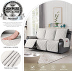 TAOCOCO 100% Waterproof Recliner Sofa Cover, Non Slip Split Couch Covers for Reclining Couches with Elastic Straps, Washable Reclining Sofa Cover Furniture Protector for Kids Pets(3 Seater, Off White)