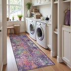 Washable Area Rugs 2'x10' Non-Slip Modern Abstract Soft for Living Room Entryway Bedroom Nursery, Print Pattern, Purple Orange Blue Green Rust Red Colorful