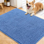 OLANLY Dog Door Mat for Muddy Paws 40x32, Absorbs Moisture and Dirt, Absorbent Non-Slip Washable Doormat, Quick Dry Chenille Mud Mat, Entry Indoor Entryway Carpet for Inside Floor, Cornflower Blue