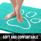 Smiry Dog Door Mat for Muddy Paws, Absorbent Dirt Trapper Non Slip Quick Dry Washable Chenille Mat for Mud Dogs, Entry Rug for Indoor and Outdoor (24x16 Inches, Turquoise and White)