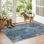 Modern Outdoor Rug - 28" x 43" Front Door Mat Indoor Outside Entrance Non-Slip Washable Outdoor Mat Navy Blue White Ocean Waves Rug for Entryway Kitchen Bedroom Layered Doormat for Front Porch