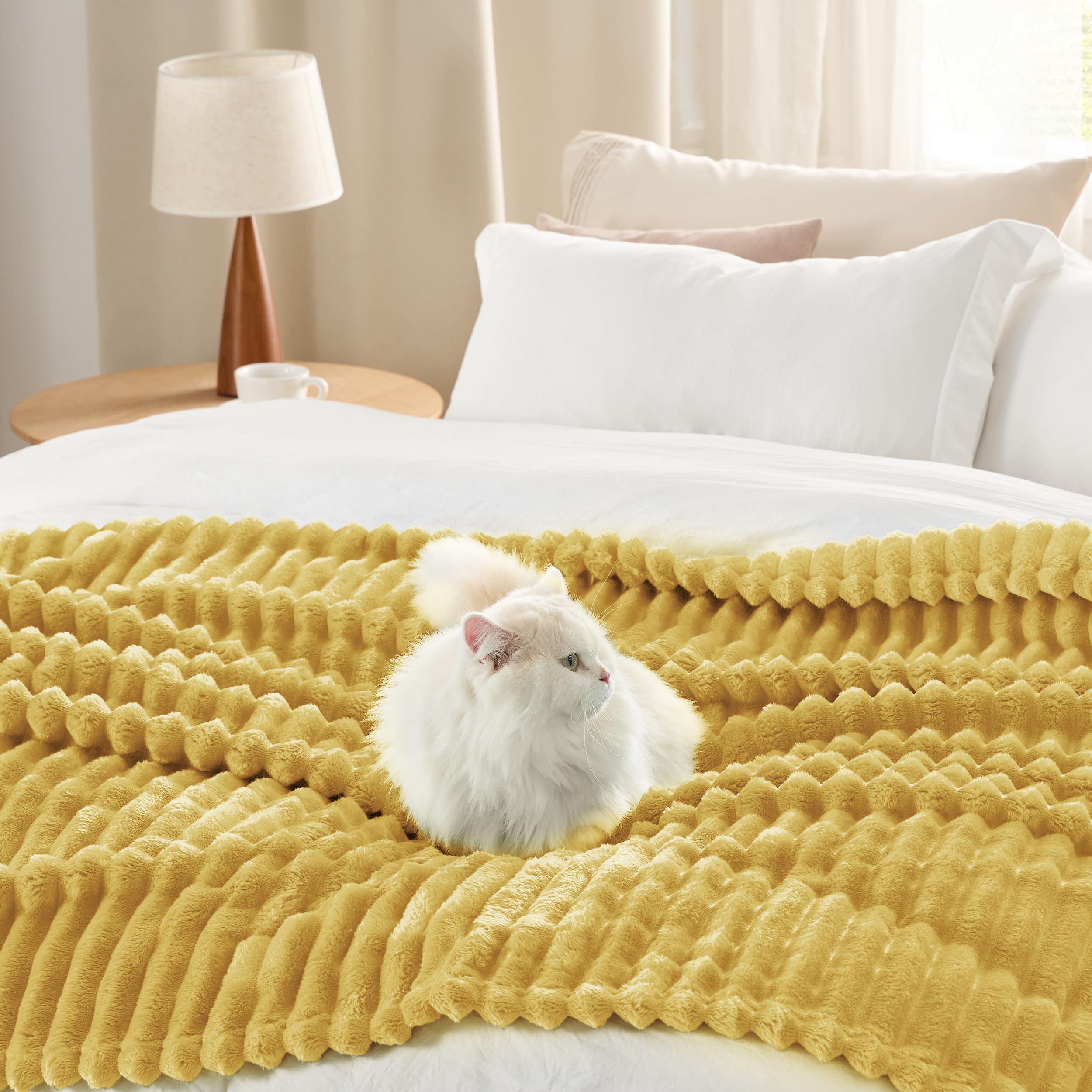 Bedsure Soft Queen Size Blanket for Bed Yellow 90"x90"