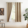 NICETOWN 100% Absolutely Blackout Linen Curtains with Thermal Insulated White Liner, Camel, W34 x L70, 2 Panels, Long Curtains 70 inch Length for Patio Door, Doorway, Office, Overnight Shiftworker