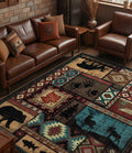 YIHOUSE Rustic Cabin Area Rug 8x10,Machine Washable Lodge Bear Rug,Non-Slip Low Pile Print Pattern Southwestern Rug for Living Room Bedroom