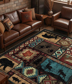 YIHOUSE Rustic Cabin Area Rug 8x10,Machine Washable Lodge Bear Rug,Non-Slip Low Pile Print Pattern Southwestern Rug for Living Room Bedroom
