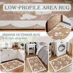 Front Door Mat Outside Entrance - 2x3 Floral Non-Slip Washable Doormat Indoor Outdoor Mat Tan Neutral Farmhouse Scalloped Entry Rug Small Throw Rugs for Entryway Kitchen Front Porch Decor